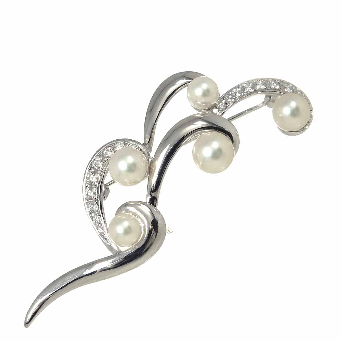 MIKIMOTO アコヤ真珠 7.0-5.6mm ダイヤ ブローチ K18 WG ホワイトゴールド 750 パール Akoya Pearl Brooch ミキモト 90293201