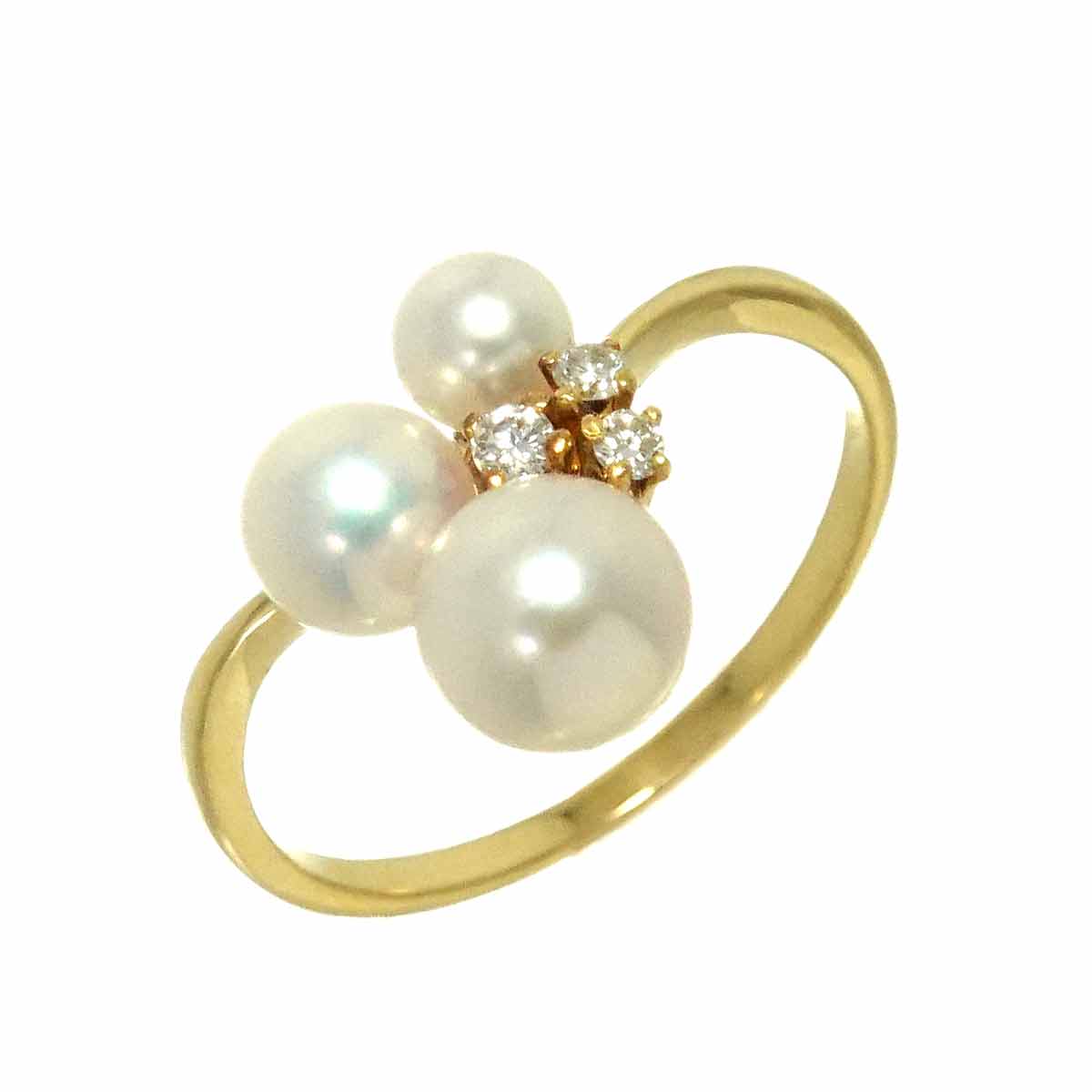 MIKIMOTO 11号 リング アコヤ真珠 5.6-3.9mm ダイヤ K18 YG イエローゴールド 750 パール 指輪 Akoya Pearl Ring ミキモト 90294874