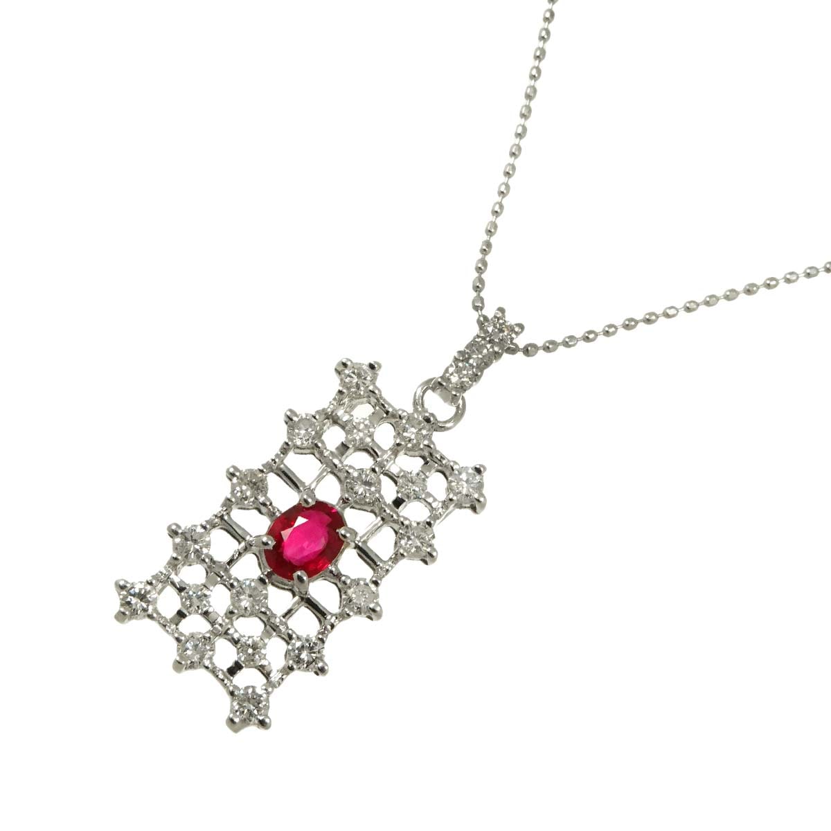 ルビー 0.41ct ダイヤ 0.72ct ネックレス 45cm K18 WG ホワイトゴールド 750 Ruby Necklace 90295473