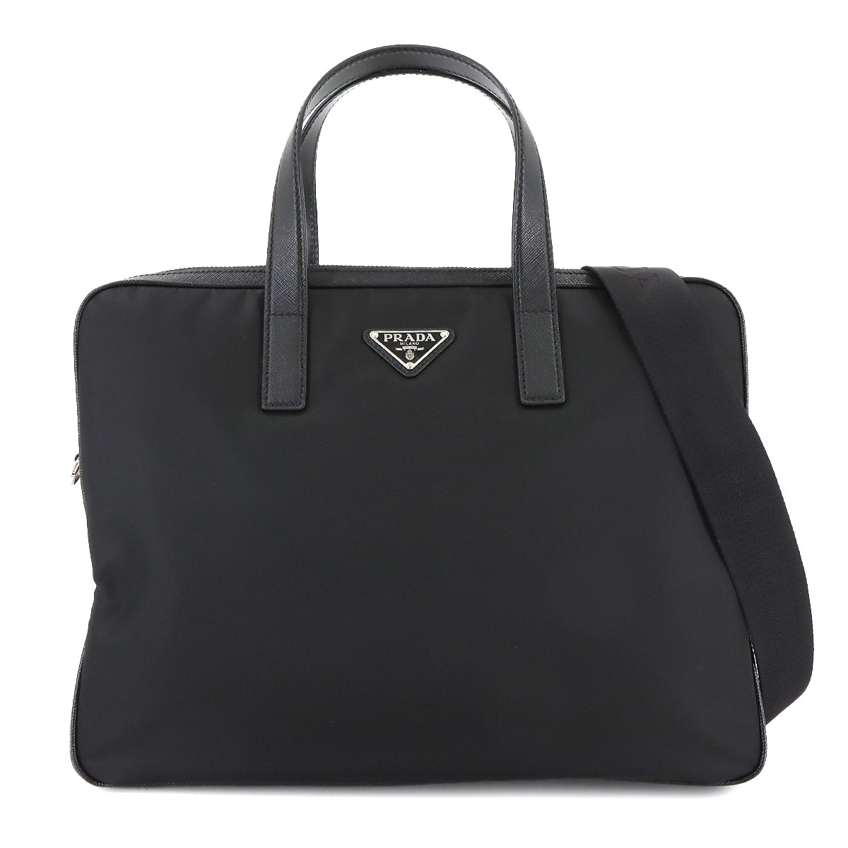 PRADA ブリーフケース 2way ビジネス ショルダー バッグ ナイロン レザー ブラック 2VE368 Briefcase プラダ 90294423