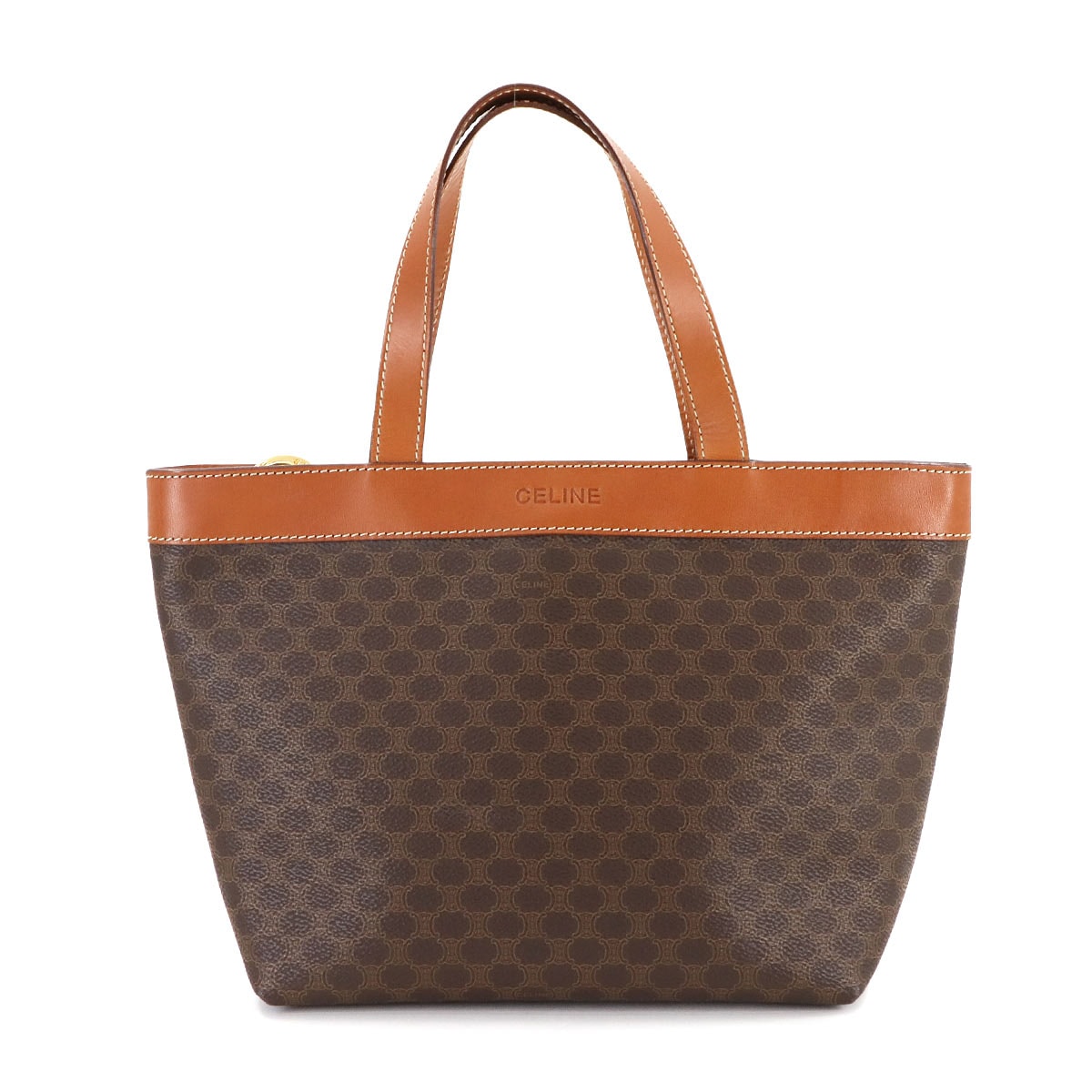 CELINE マカダム ハンド バッグ PVC レザー ブラウン ゴールド 金具 ヴィンテージ Macadam Bag セリーヌ 90297081