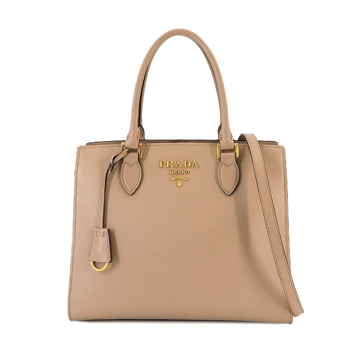 PRADA サフィアーノ 2way ハンド ショルダー バッグ レザー ベージュ 1BA227 ゴールド 金具 Saffiano Bag プラダ 90236682
