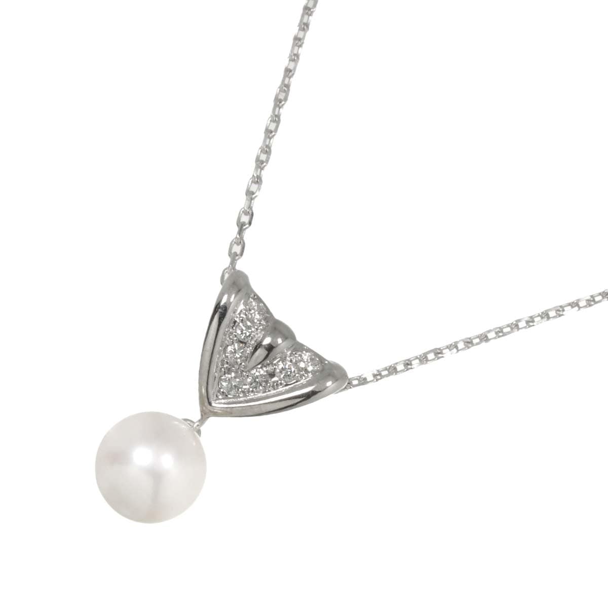 MIKIMOTO アコヤ真珠 7.6mm ダイヤ ネックレス 40cm K14 WG ホワイトゴールド 585 パール Akoya Pearl Necklace ミキモト 90291154