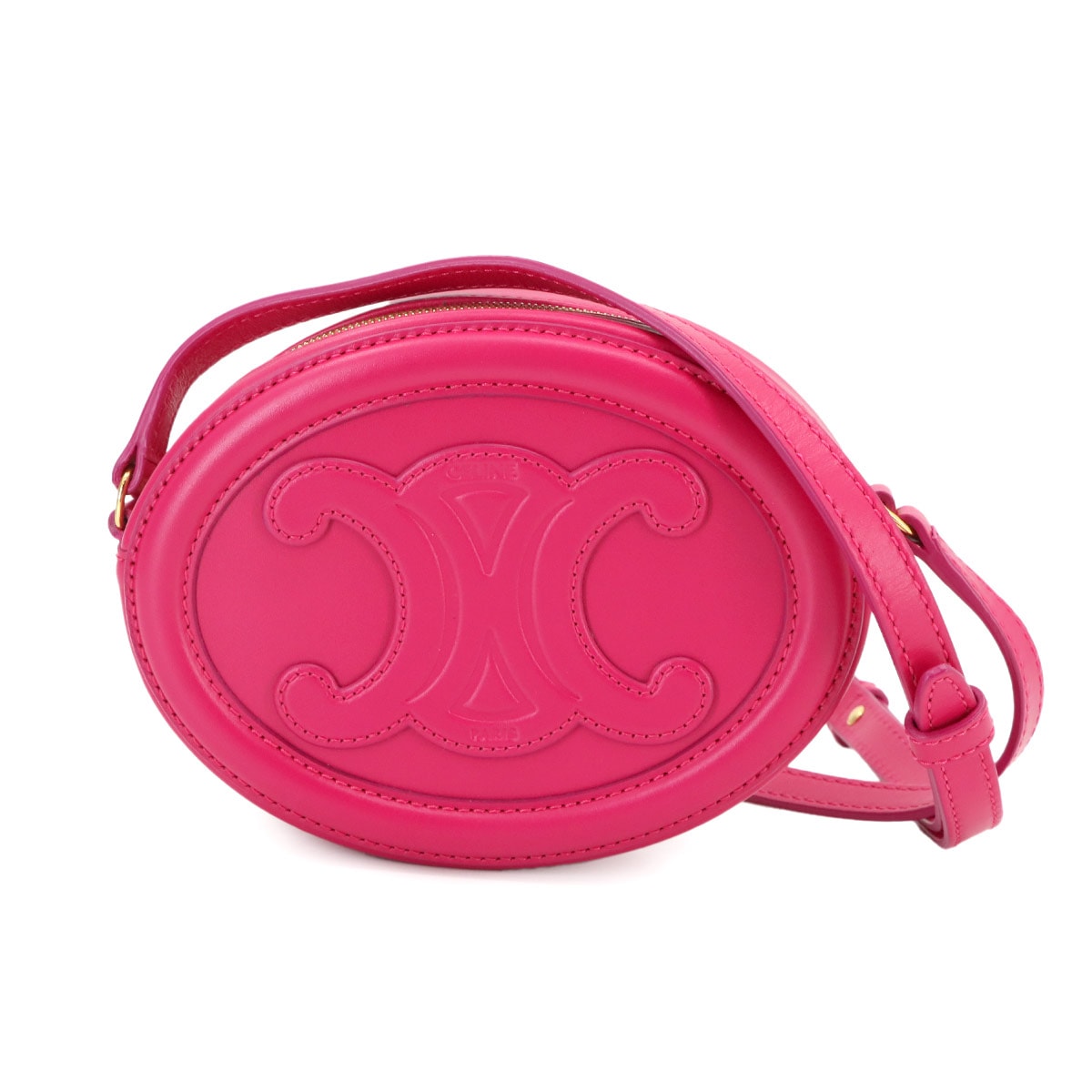 CELINE オーバルパース キュイル トリオンフ ショルダー バッグ レザー ピンク 10I703DPQ ゴールド 金具 Oval Purse Cuir Triomphe セリーヌ 90297021