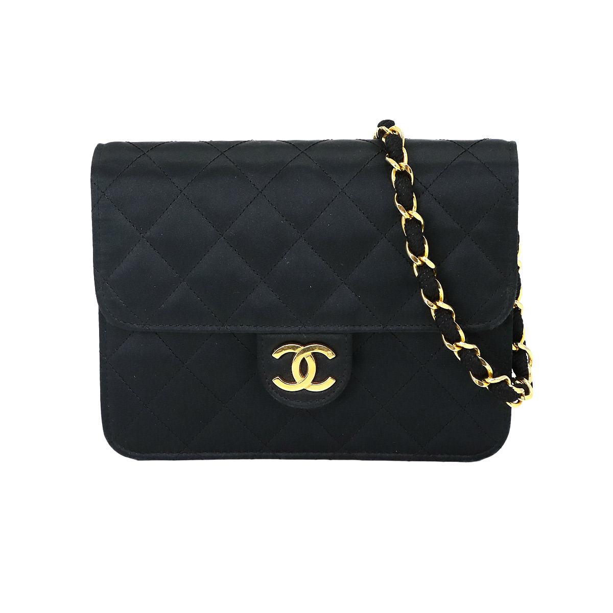 CHANEL マトラッセ ミニ チェーン ショルダー バッグ サテン ブラック A01115 ヴィンテージ ゴールド 金具 Matelasse Bag シャネル 90298062
