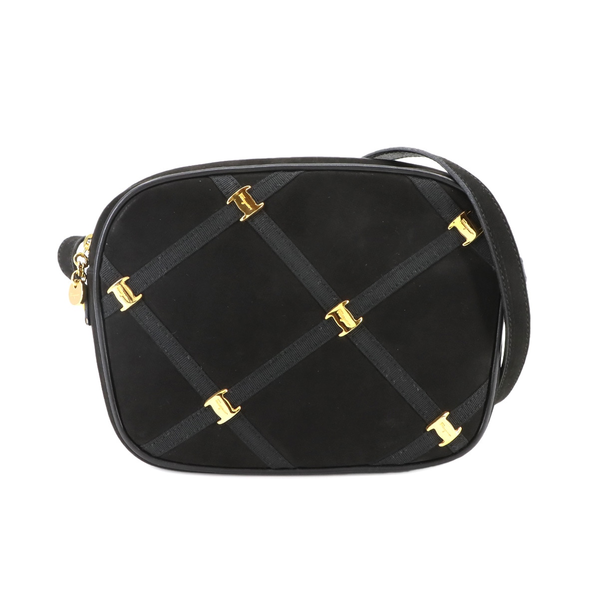 Salvatore Ferragamo ヴァラ ショルダー バッグ スエード レザー ブラック Vara Bag サルヴァトーレ フェラガモ 90298076