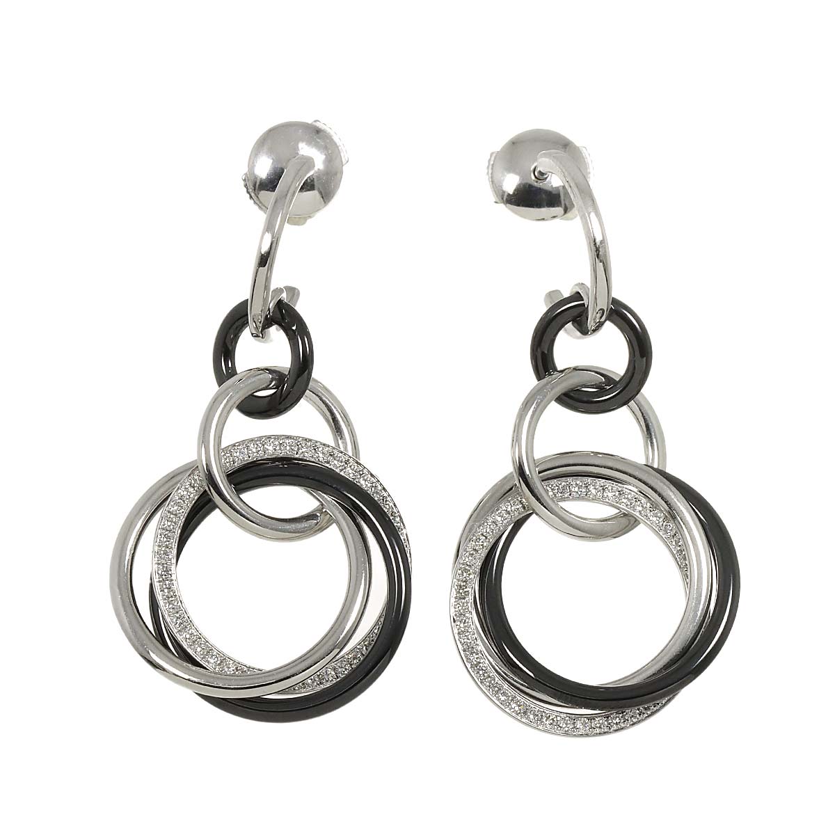 Cartier トリニティ ダイヤ ピアス K18 WG ホワイトゴールド 750 セラミック Earrings Pierced カルティエ 90291524