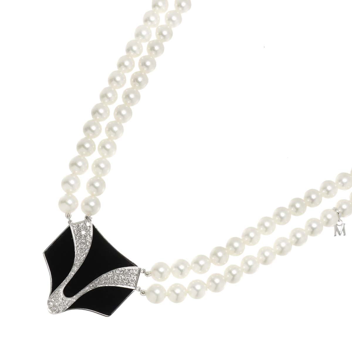 MIKIMOTO 南洋真珠 6.8-6.4mm ダイヤ オニキス ネックレス 37cm K14 WG ホワイトゴールド 585 パール Necklace 90294048