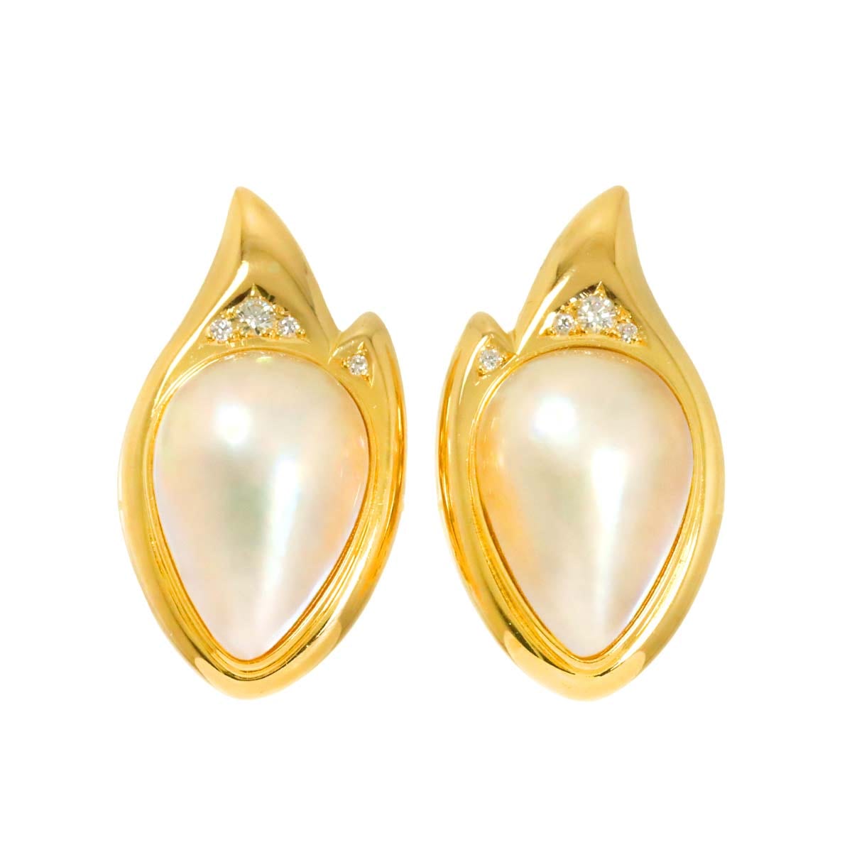 TASAKI マベ真珠 ダイヤ 0.09ct×2 イヤリング K18 YG イエローゴールド 750 パール 田崎真珠  Earrings Clip on タサキ 90297361