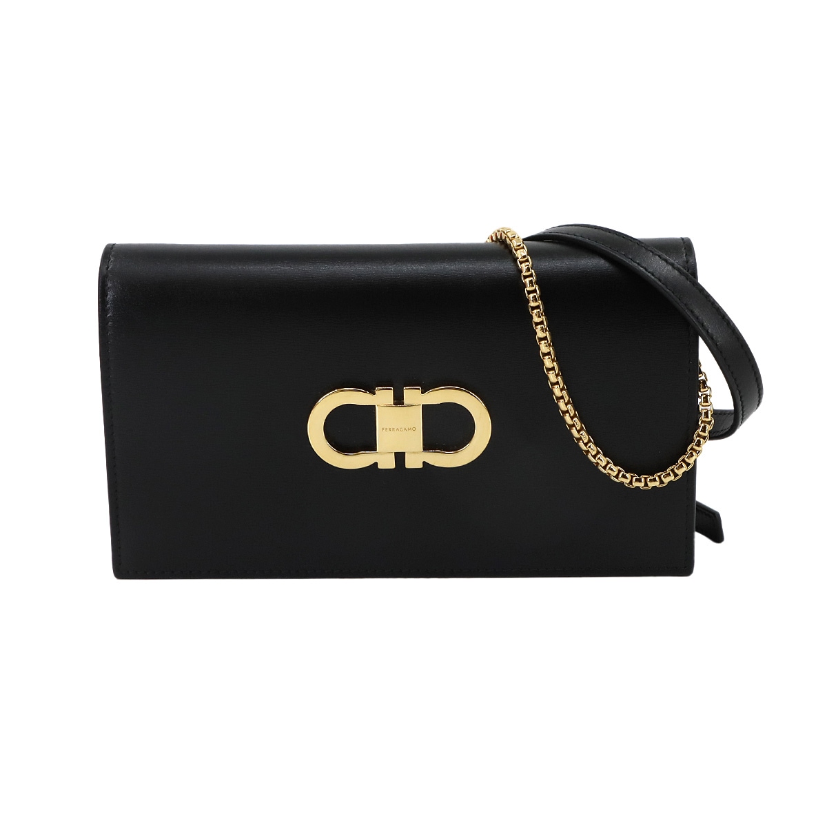 Salvatore Ferragamo ガンチーニ チェーン ショルダー バッグ レザー ブラック 218357 Gancini Bag サルヴァトーレ フェラガモ 90298031