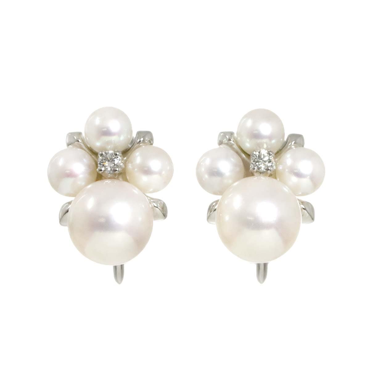 MIKIMOTO アコヤ真珠 7.0-4.0mm ダイヤ イヤリング K18 WG ホワイトゴールド 750 パール Akoya Pearl Earrings ミキモト 90289391