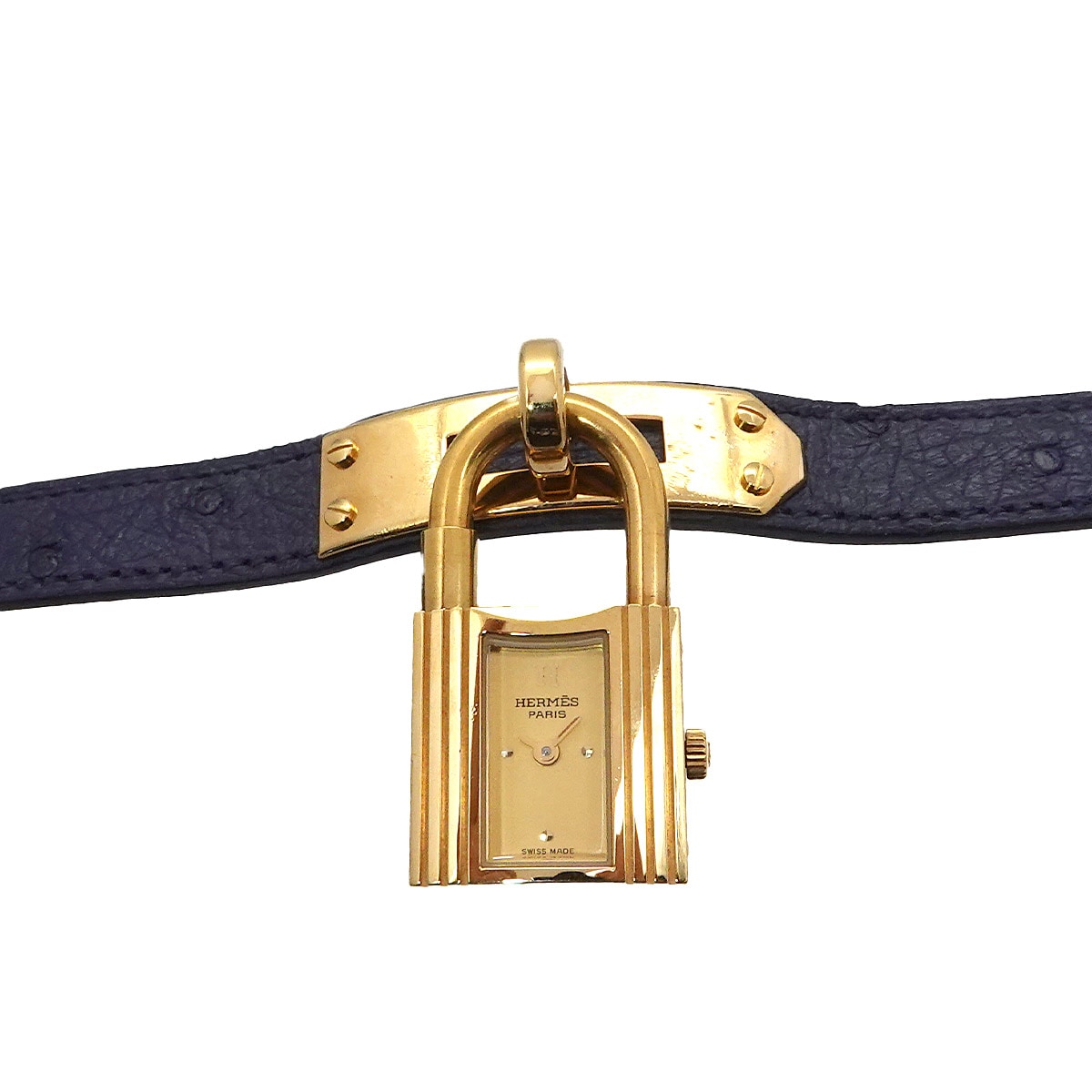 HERMES ケリーウォッチ ヴィンテージ レディース 腕時計 ゴールド ネイビー クォーツ ウォッチ カデナ Kelly Watch エルメス 90297251