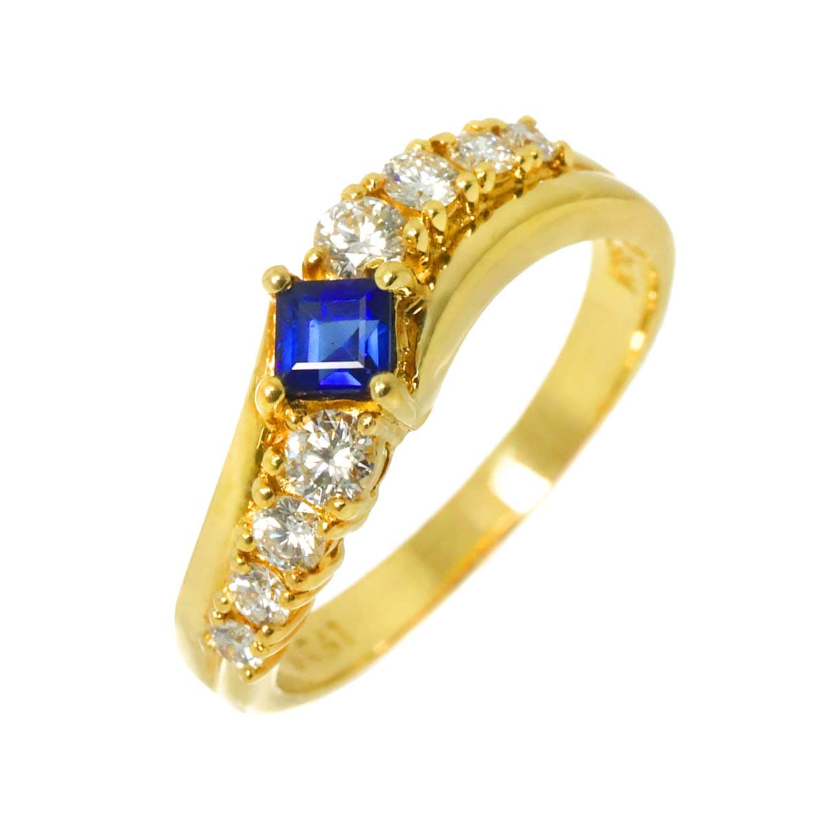 MIKIMOTO 14.5号 リング サファイヤ 0.41ct ダイヤ 0.43ct K18 YG イエローゴールド 750 指輪 Sapphire Ring ミキモト 90297370