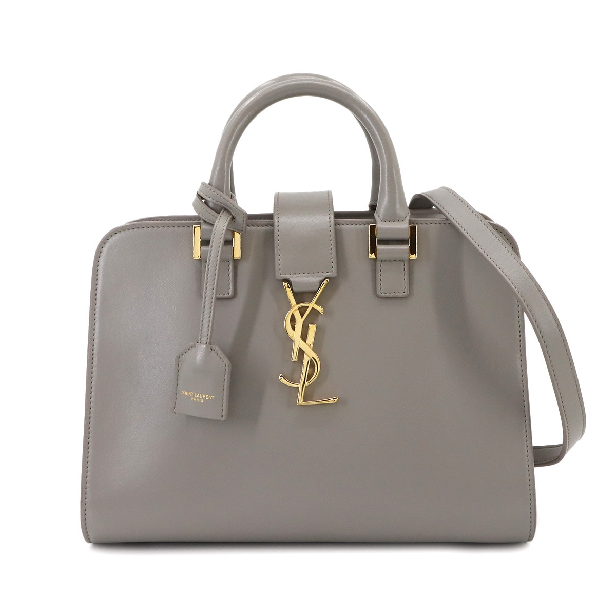 SAINT LAURENT PARIS ベイビーカバス 2way ハンド ショルダー バッグ レザー グレー 472466 Baby Cabas サンローラン パリ 90298104