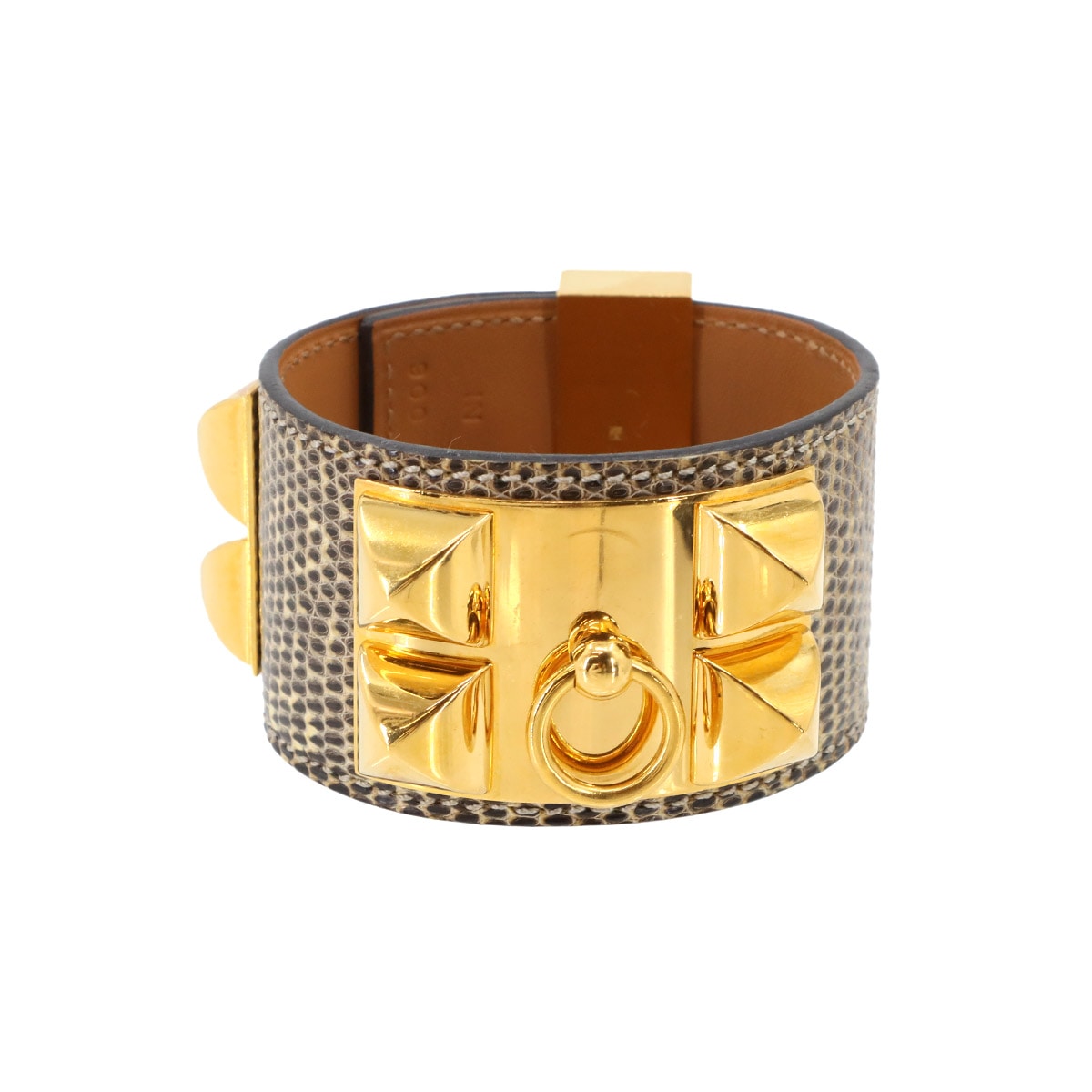 HERMES コリエドシアン バングル リザード オンブレ X刻印 ベージュ系 ゴールド 金具 Collier de Chien エルメス 90299236