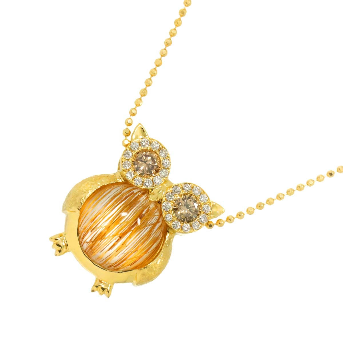 ルチルクォーツ 4.80ct ダイヤ 0.30ct/0.10ct ネックレス 45cm K18 YG イエローゴールド 750 Quartz Necklace 90299517