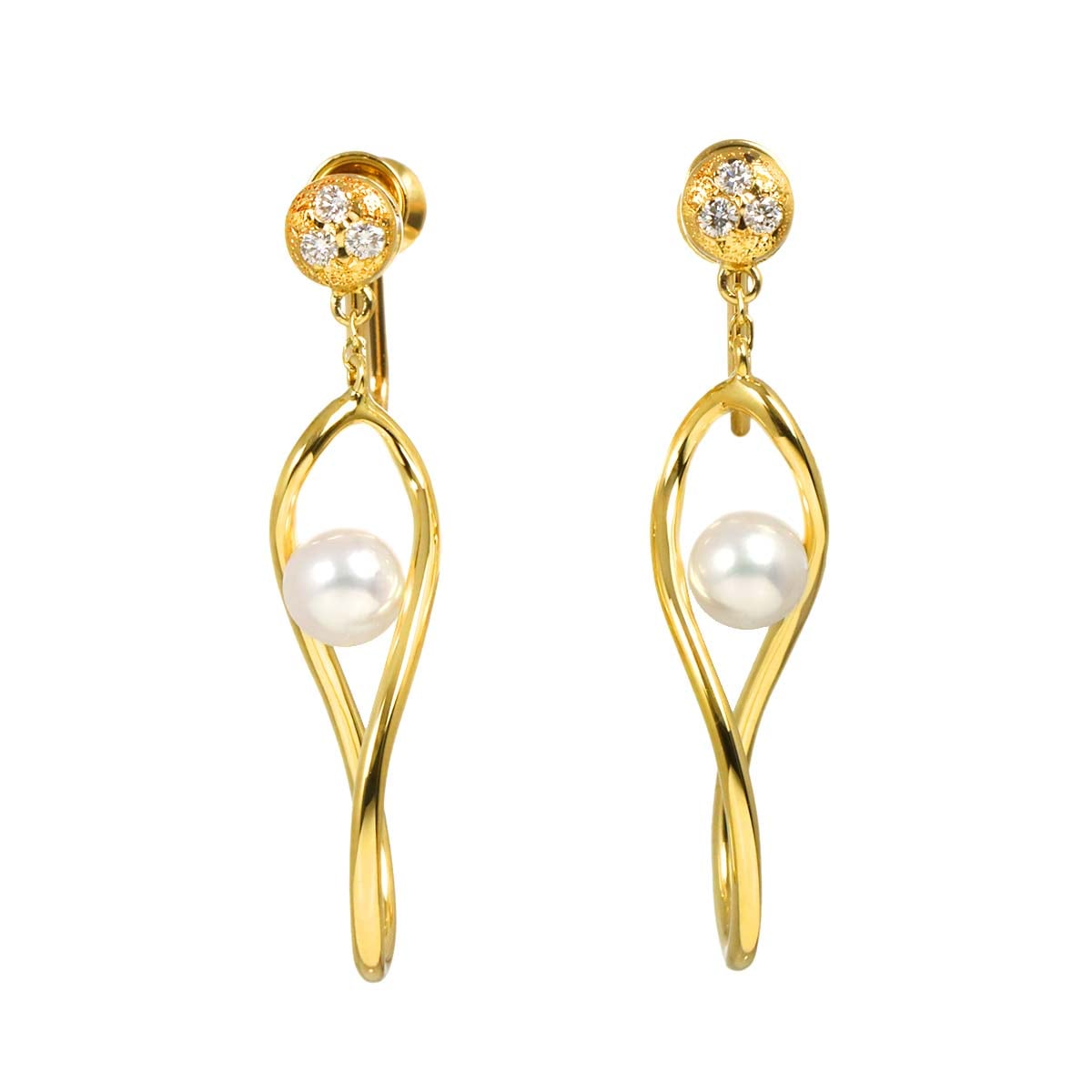 MIKIMOTO アコヤ真珠 5.3mm ダイヤ イヤリング K18 YG イエローゴールド 750 パール Earrings ミキモト 90287814