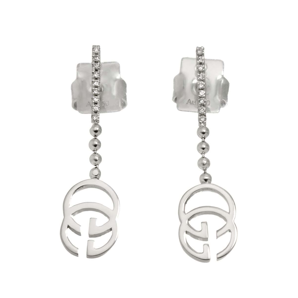GUCCI GGランニング ロゴ ダイヤ ピアス K18 WG ホワイトゴールド 750 Diamond Earrings Pierced グッチ 90292215