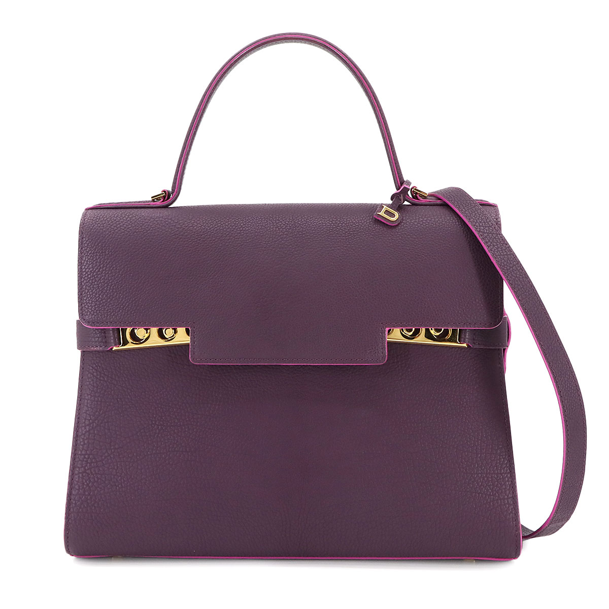 DELVAUX タンペート 2way ハンド ショルダー バッグ レザー パープル ゴールド 金具 Tempete Bag デルヴォー 90290951