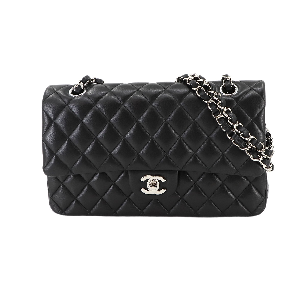 CHANEL マトラッセ 25 チェーン ショルダー バッグ ラムスキン ブラック A01112 シルバー 金具 ココマーク Matelasse Bag シャネル 90298077