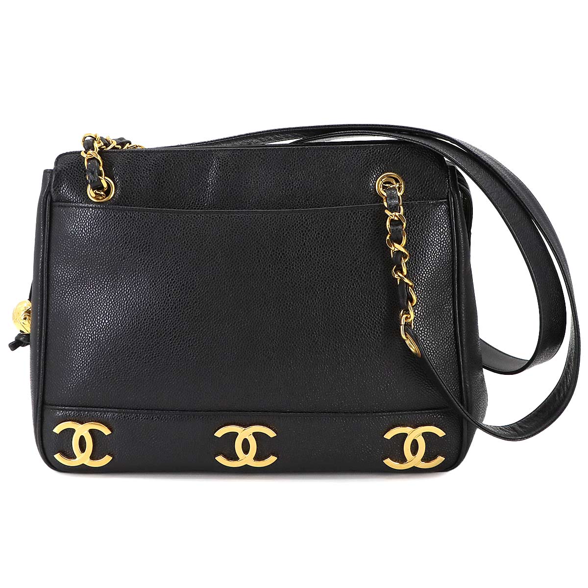 CHANEL トリプルココ チェーン トート バッグ キャビアスキン レザー ブラック A03675 ヴィンテージ Triple Coco Tote Bag シャネル 90299130