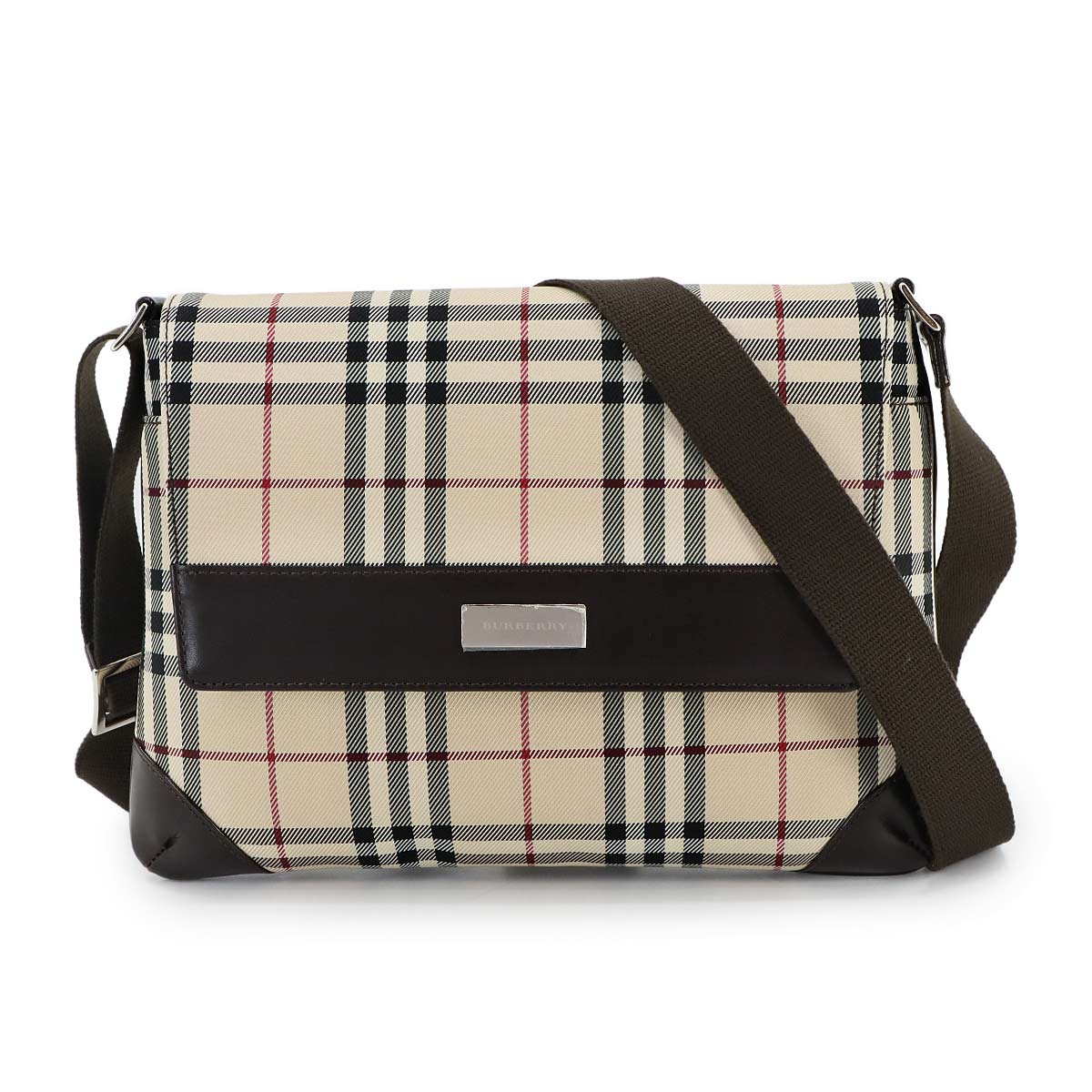 BURBERRY ノバチェック ショルダー バッグ キャンバス レザー ベージュ ブラウン シルバー 金具 Shoulder Bag バーバリー 90299445