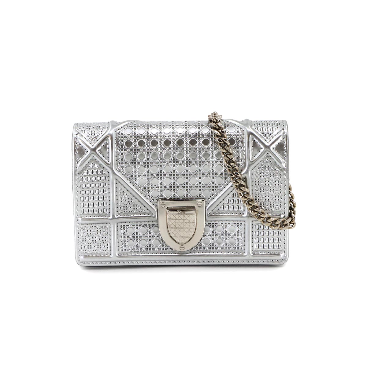 Christian Dior ディオラマ ミニ チェーン ショルダー バッグ レザー シルバー Diorama Mini chain shoulder Bag クリスチャン ディオール 90299674