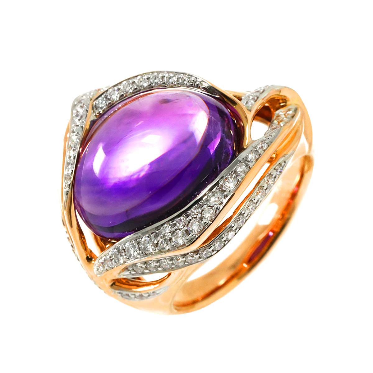 リング 14号 アメジスト 10.91ct ダイヤ 0.66ct K18 PG ピンクゴールド 750 指輪 Amethyst Ring 90295772