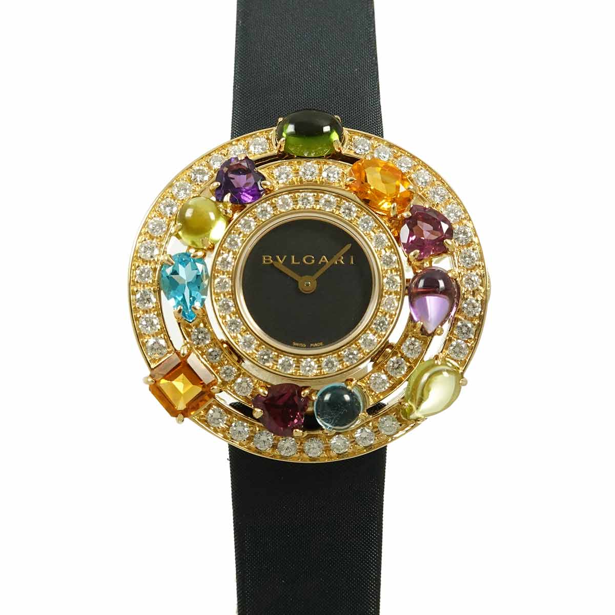 BVLGARI アストラーレ チェルキ AE36G レディース 腕時計 ダイヤ カラーストーン ベゼル ブラック K18YG クォーツ Asutorare ブルガリ 90293804