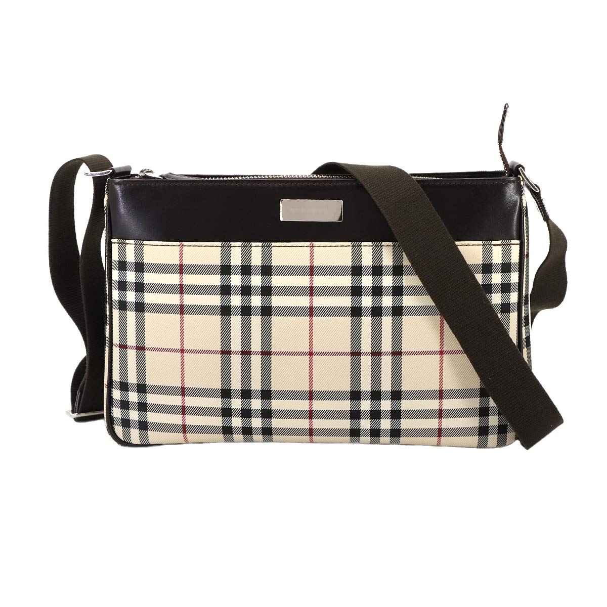 BURBERRY ノバチェック ショルダー バッグ キャンバス レザー ベージュ ブラウン シルバー 金具 Shoulder Bag バーバリー 90299484