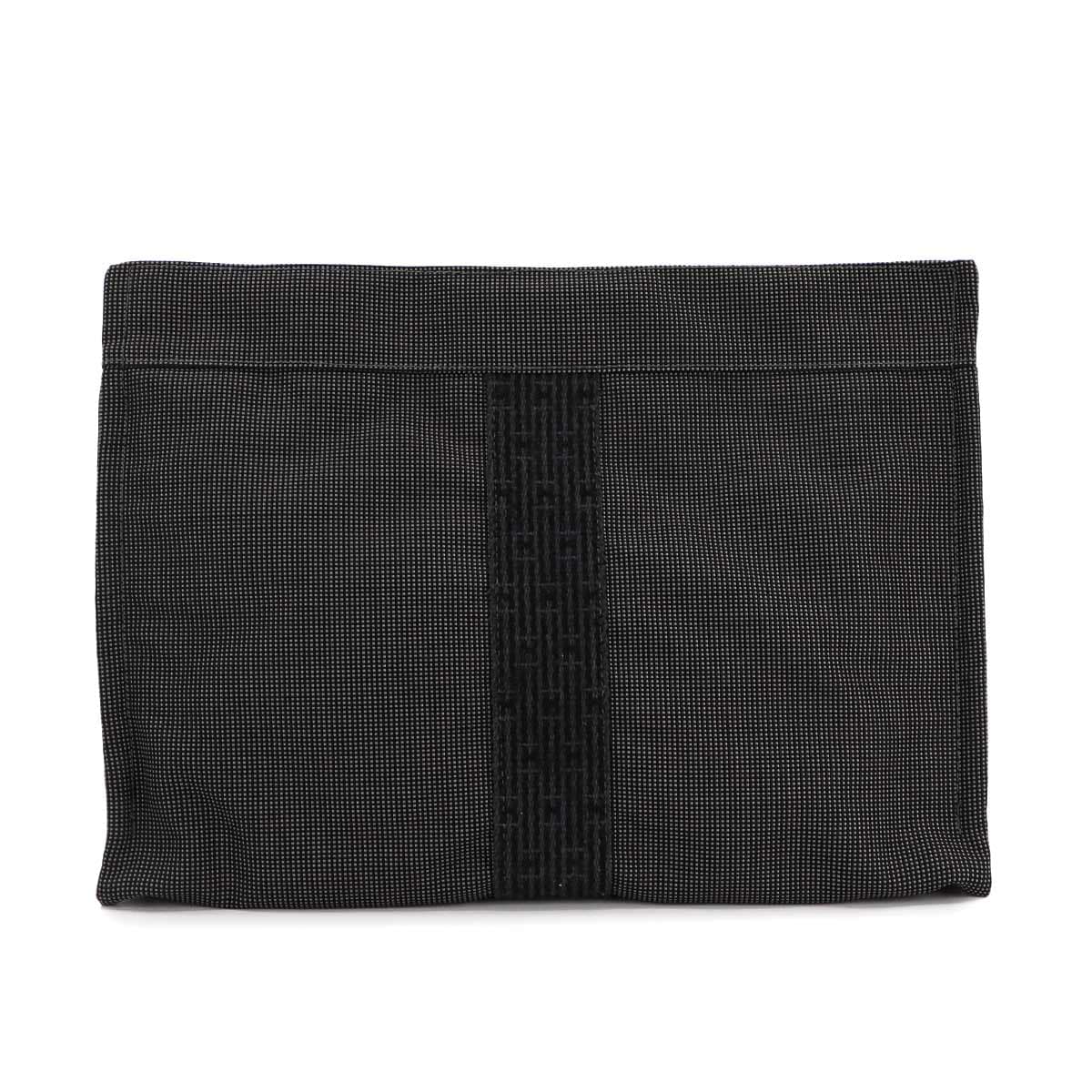 HERMES エールライン ポーチ MM クラッチ バッグ キャンバス グレー シルバー 金具 Herline Pouch MM エルメス 90299844