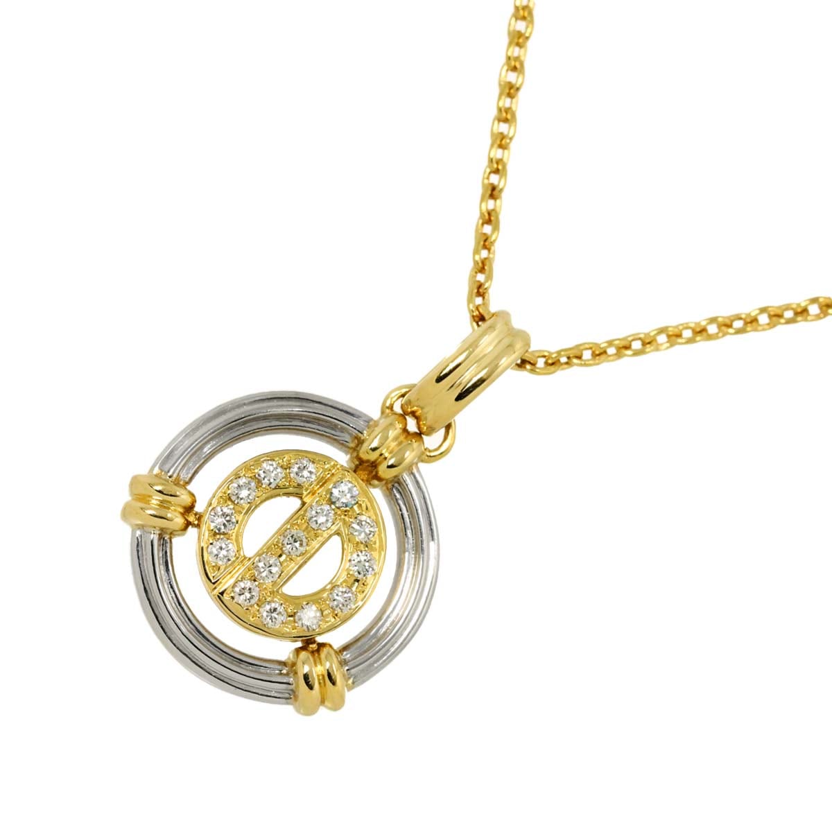 Christian Dior ロゴ ダイヤ ネックレス 40cm K18 YG WG 750 Diamond Necklace クリスチャン ディオール 90296425