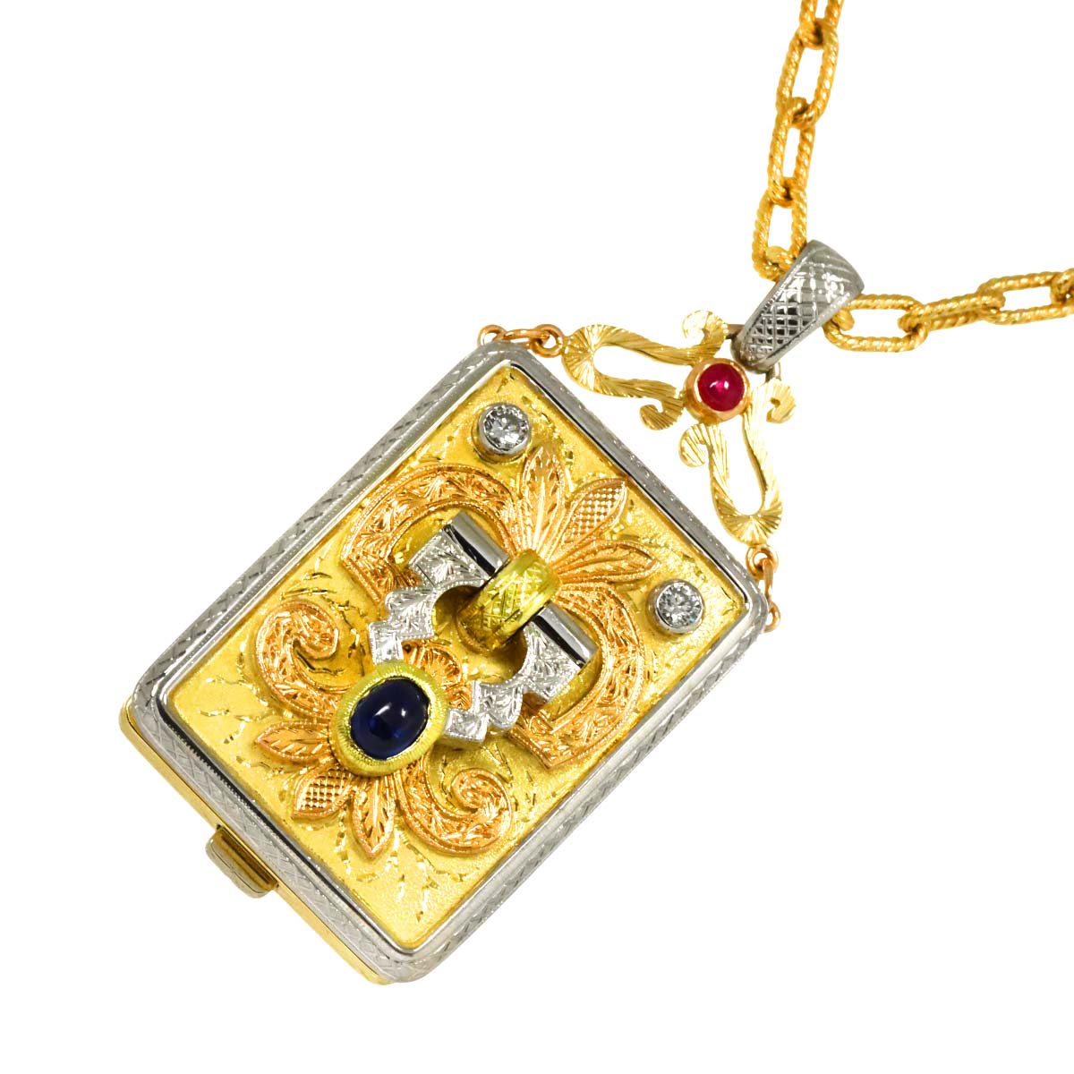 CAZZANIGA サファイヤ ルビー ダイヤ ネックレス 60cm K18 YG WG PG 750 スリーカラー Necklace カッツァニーガ 90298525