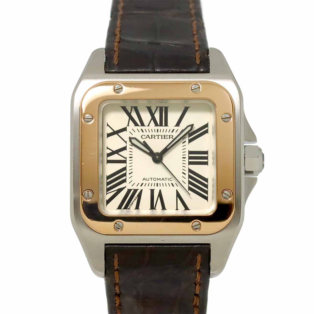 Cartier サントス100 コンビ W20107X7 ボーイズ 腕時計 K18PG シルバー ピンクゴールド オートマ 自動巻き ウォッチ Santos カルティエ 90295528