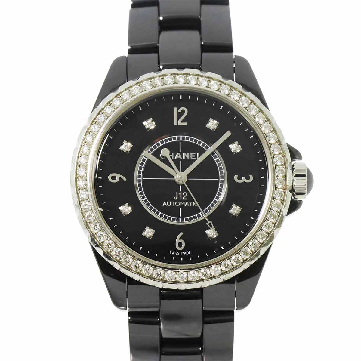 CHANEL J12 H3109 ダイヤベゼル 38mm メンズ 腕時計 8P ブラック セラミック 自動巻き オートマ ウォッチ シャネル 90295706