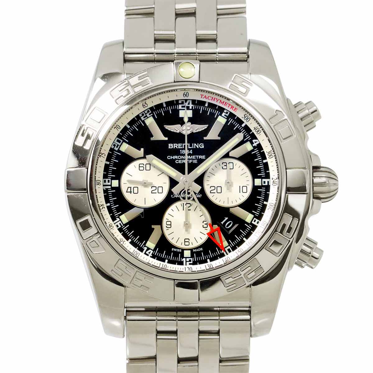 BREITLING クロノマット GMT AB0410 メンズ 腕時計 デイト ブラック オートマ 自動巻き ウォッチ Chronomat ブライトリング 90300150