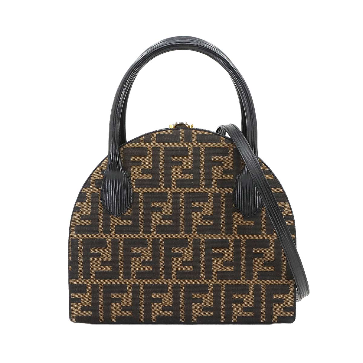 FENDI ズッカ 2way ハンド ショルダー バッグ キャンバス レザー ブラウン ブラック ヴィンテージ ゴールド 金具 Zucca Hand Bag フェンディ 90299425
