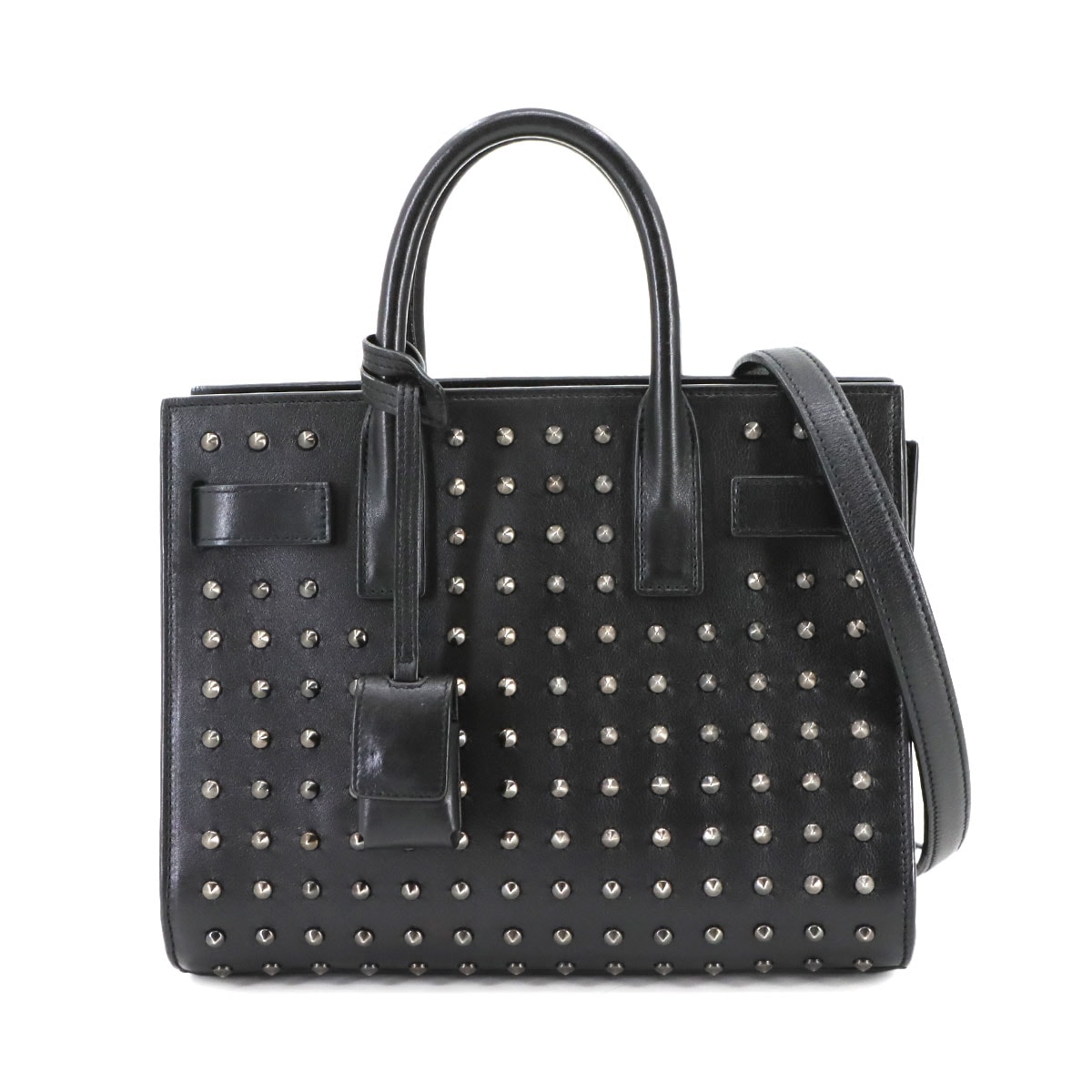 SAINT LAURENT サック ド ジュール ナノ 2way ハンド ショルダー バッグ レザー ブラック スタッズ 347545 Nano Sac de Jour Bag サンローラン 90299427