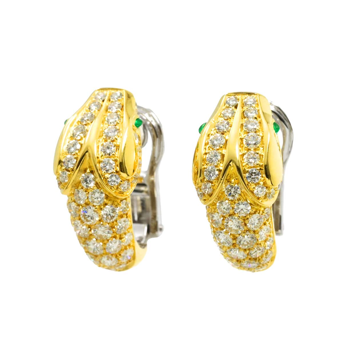 PICCHIOTTI ダイヤ 2.43ct エメラルド 0.08ct　ピアス K18 YG WG イエロー ホワイトゴールド 750 スネーク 蛇 Earrings Pierced ピキョッティ 90295164