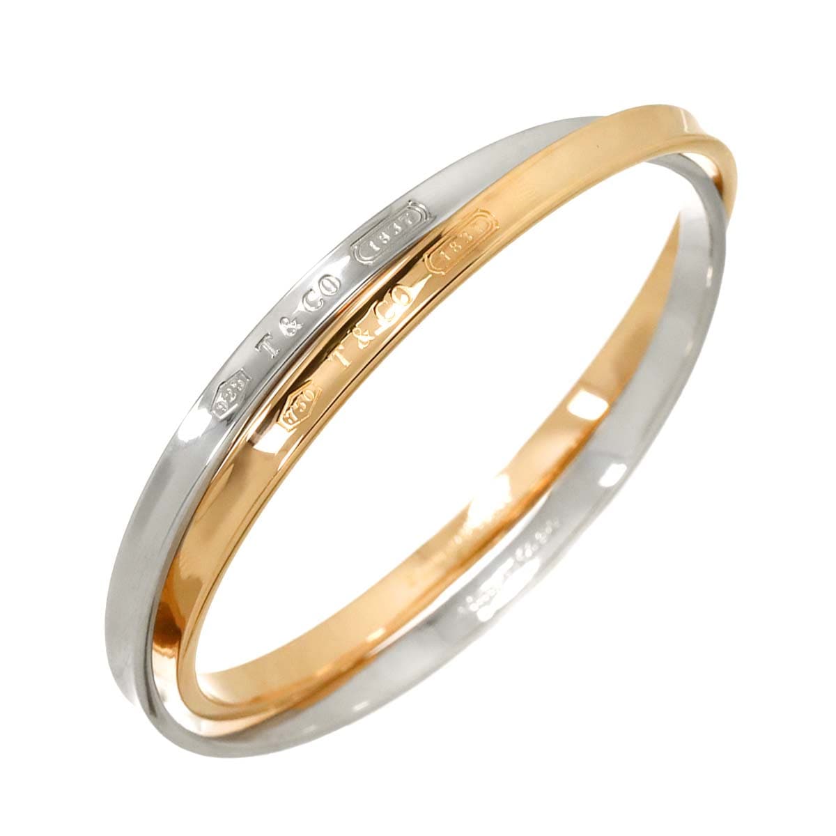 TIFFANY&Co. 1837 インターロッキング バングル 19cm 48.0g K18 PG ピンクゴールド 750 SV シルバー ブレスレット Narrow Bracelet ティファニー 90296939