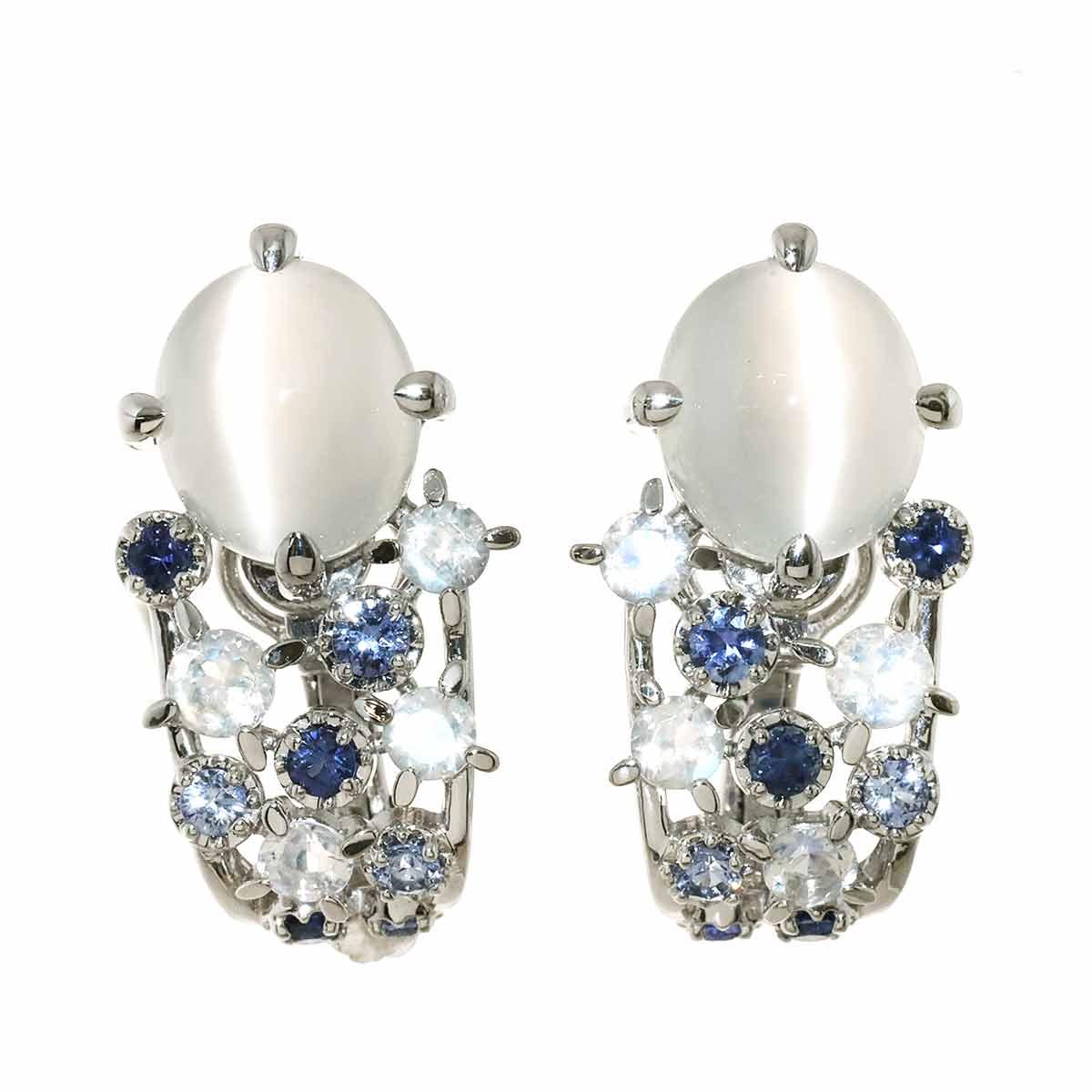 TASAKI ムーンストーン 4.72ct/4.88ct サファイヤ イヤリング K18 WG ホワイトゴールド 750 田崎真珠 Earrings Clip on タサキ 90298567