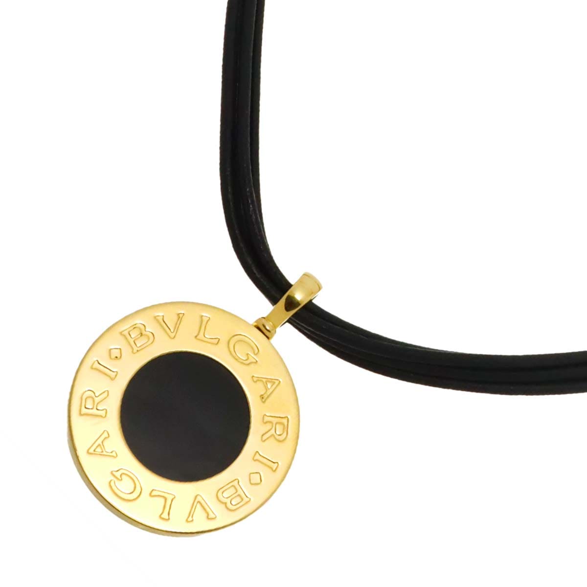 BVLGARI ダブルロゴ オニキス ネックレス 37cm K18 YG SS イエローゴールド 750 スティール メタル Necklace ブルガリ 90298574