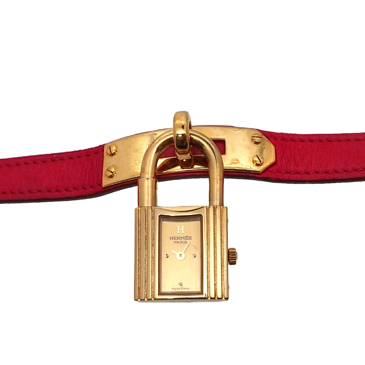HERMES ケリーウォッチ ヴィンテージ レディース 腕時計 ゴールド レッド クォーツ ウォッチ カデナ Kelly Watch エルメス 90300982