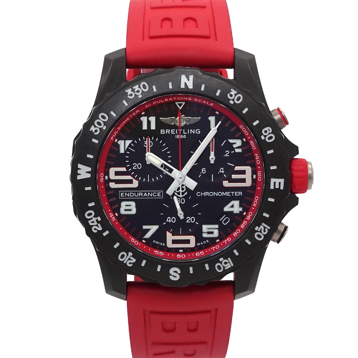 BREITLING エンデュランス プロ X82310 クロノグラフ メンズ 腕時計 デイト ブラック レッド クォーツ ウォッチ Endurance Pro ブライトリング 90301060