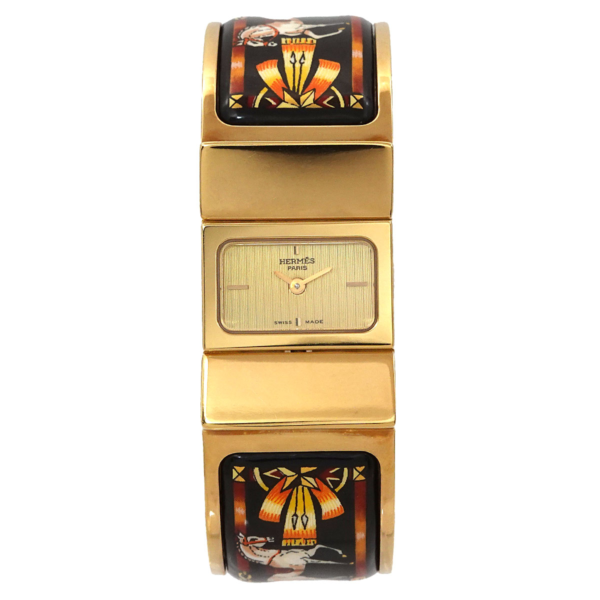 HERMES ロケ LO1 201 バングル ウォッチ ヴィンテージ レディース 腕時計 七宝焼き ゴールド クォーツ Loquet エルメス 90301616
