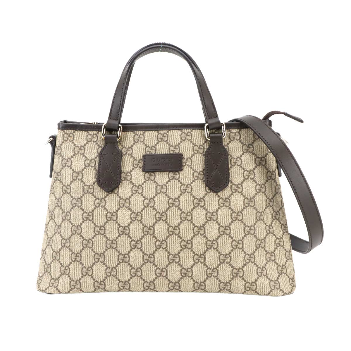 GUCCI GGスプリーム 2way ハンド ショルダー バッグ レザー ベージュ ダークブラウン 429019 Hand Shoulder Bag グッチ 90299374