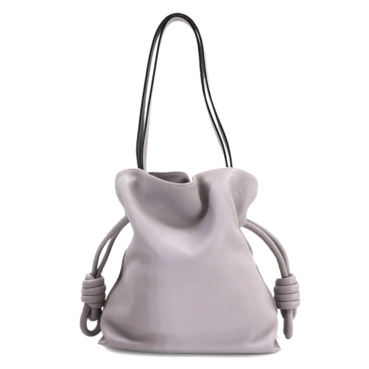 LOEWE フラメンコ クラッチ ミディアム ショルダー バッグ レザー グレー シルバー 金具 Flamenco Clutch Bag ロエベ 90299459