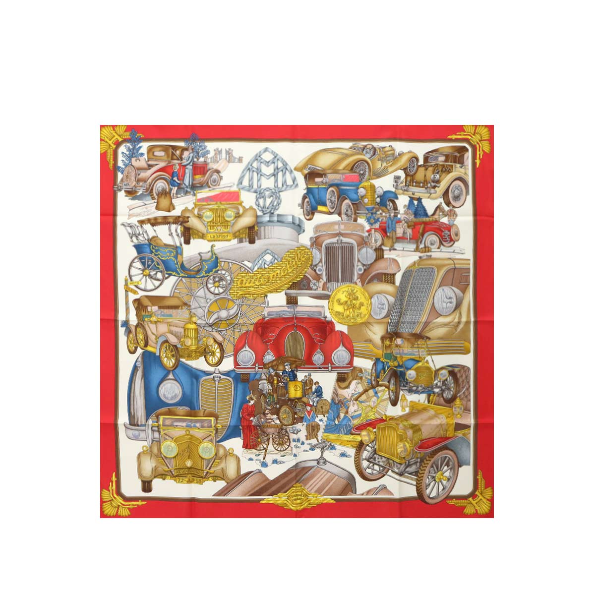 HERMES カレ 90 大判 スカーフ Automobile オートモービル シルク 100% レッド マルチカラー Carre Scarf エルメス 90299696