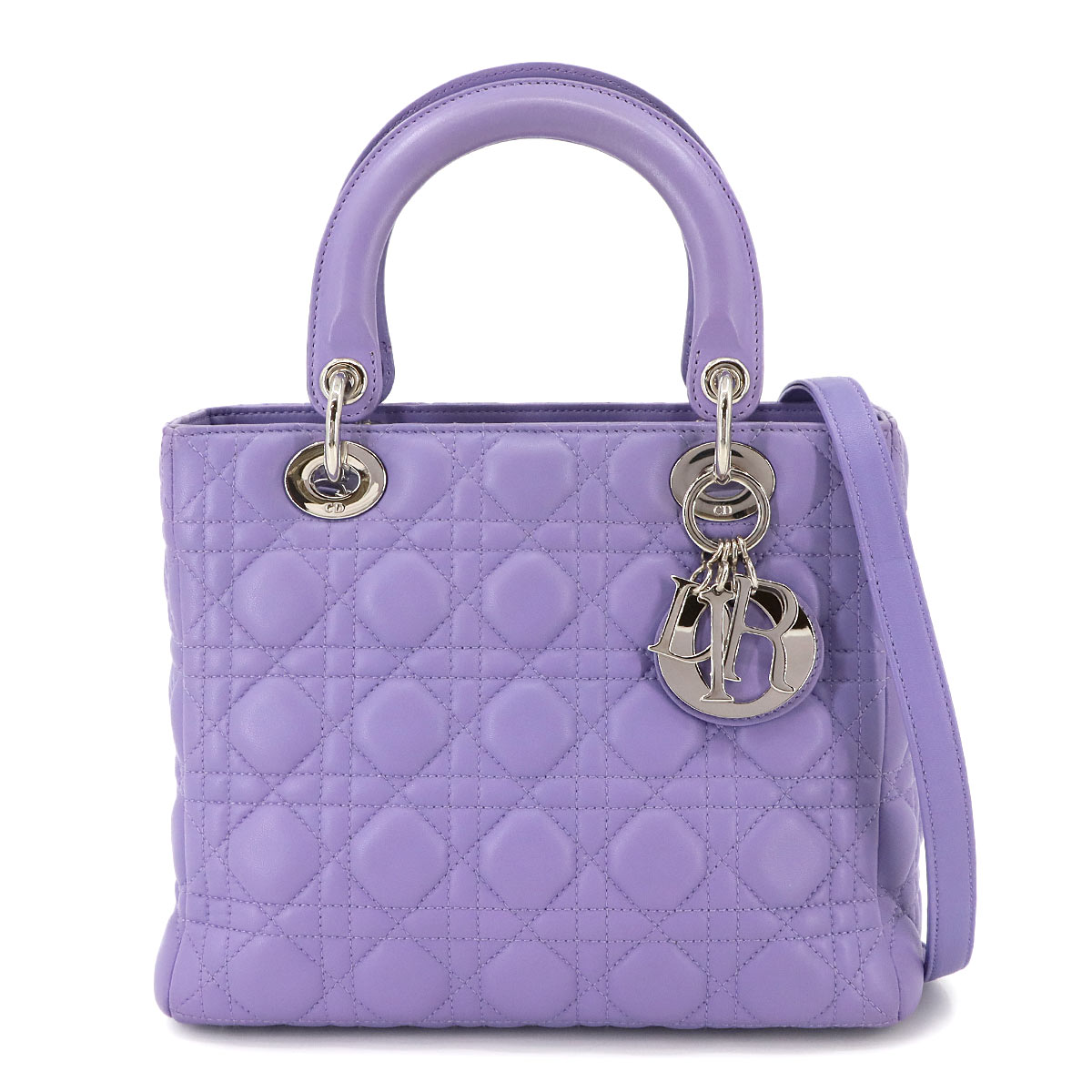 Chiristian Dior カナージュ レディディオール ミディアム 2way ハンド ショルダー バッグ レザー パープル Lady Dior Medium クリスチャン ディオール 90299392