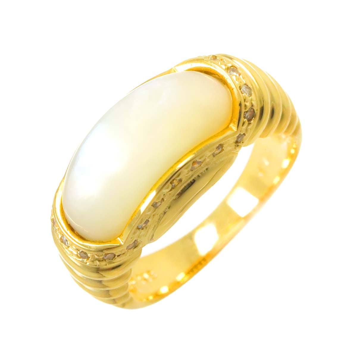 リング 12号 シェル ダイヤ 0.12ct K18 YG イエローゴールド 750 指輪 Shell Ring 90301263